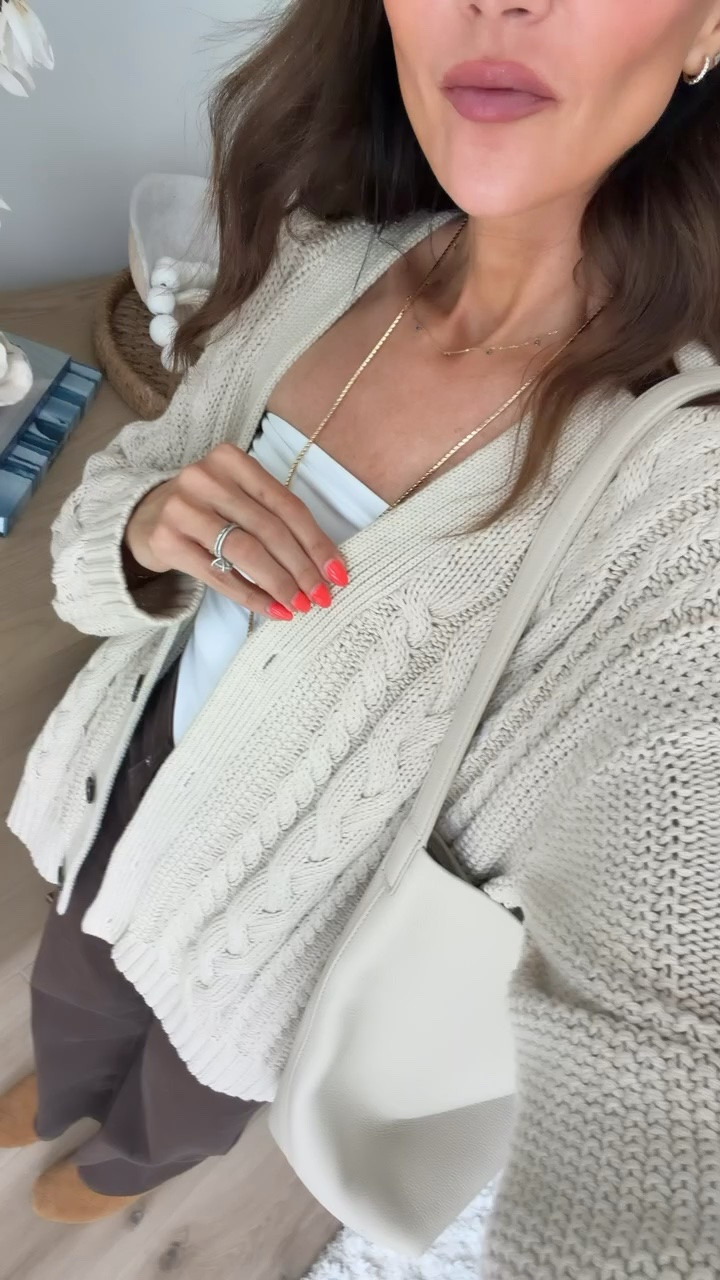 Quince haul, chunky cardigan and brown jeans. I'm wearing size 25 in jeans and S in cardigan.

#LTKOver40 #LTKootd