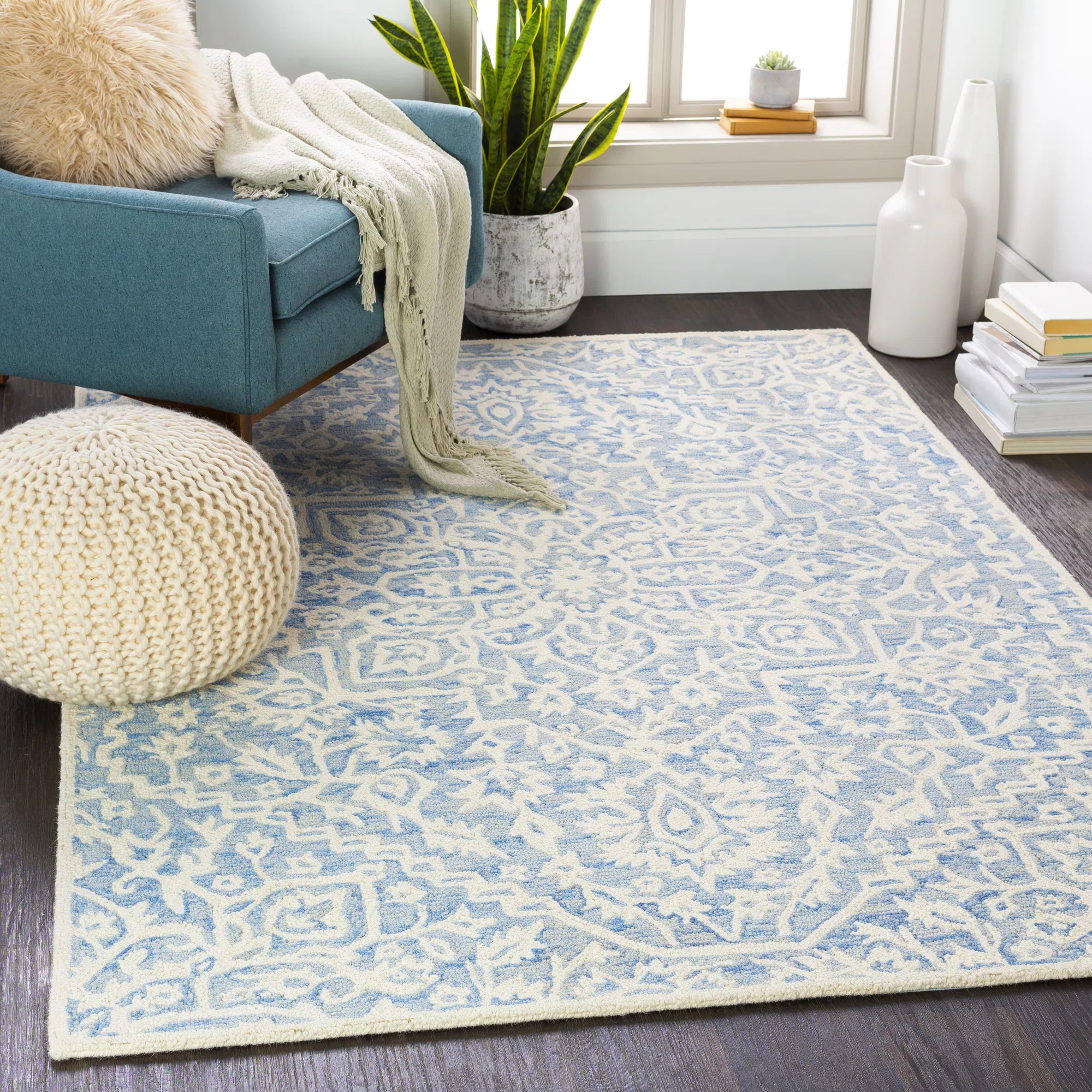 Brottman Oriental Handmade Tufted Wool Navy Area Rug | Wayfair North America