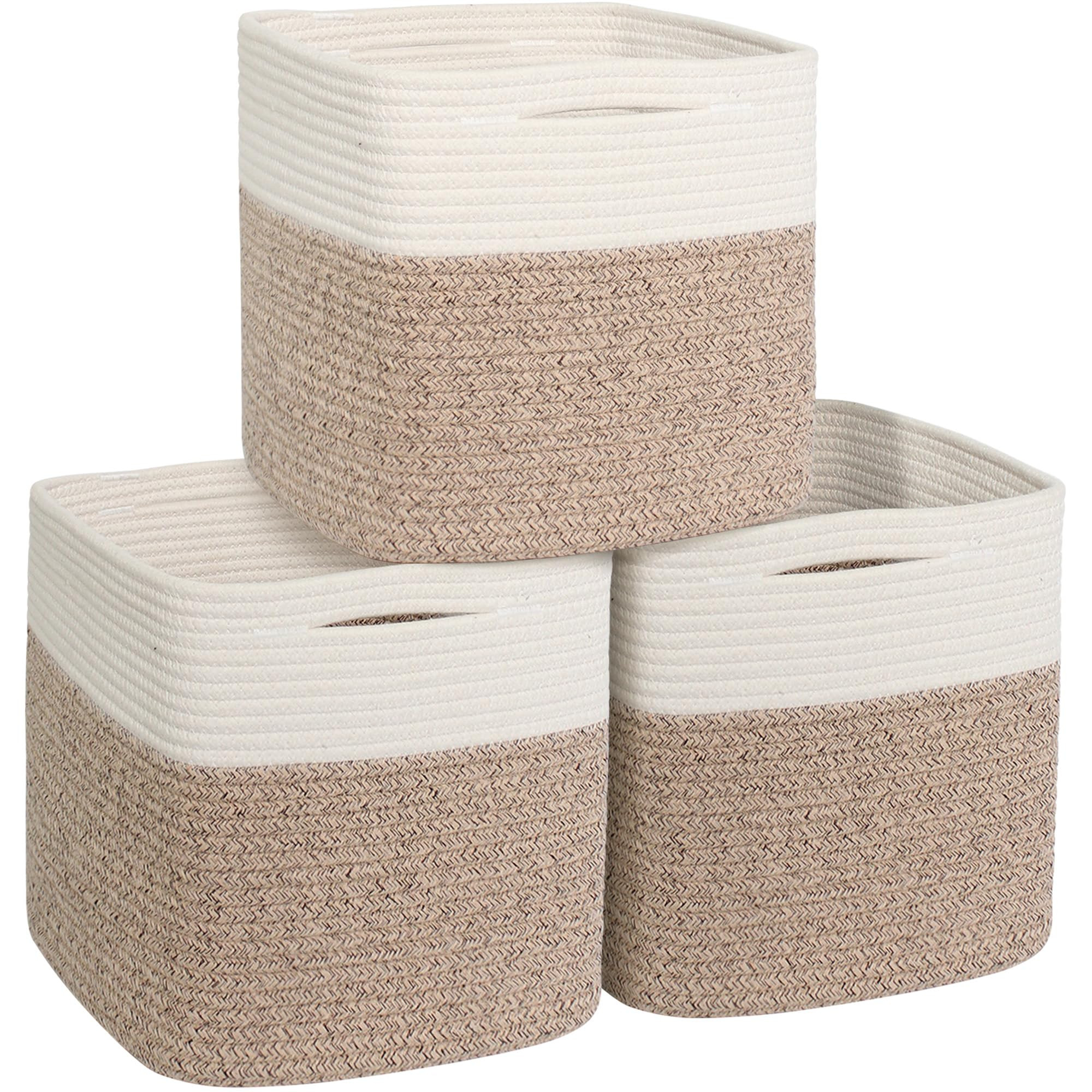 13x13x13 inch Cube Storage Bin, 3-Pack Woven Cotton Rope Baskets for Organizing, 13 inch Square S... | Amazon (US)