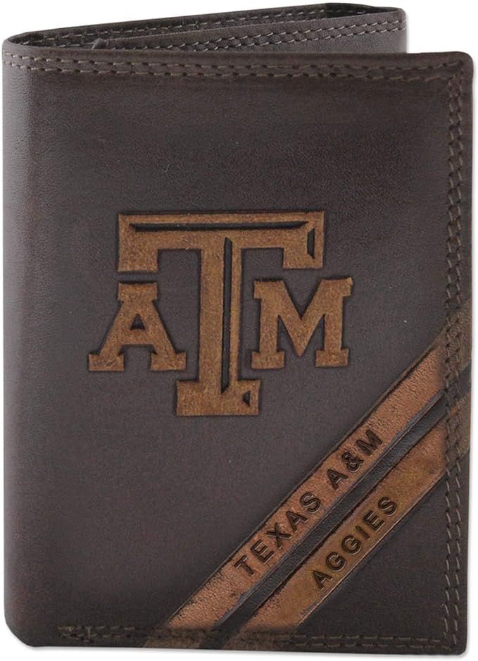 NCAA Texas A&M Aggies Zep-Pro Pull-Up Leather Trifold Embossed Wallet, Brown | Amazon (US)