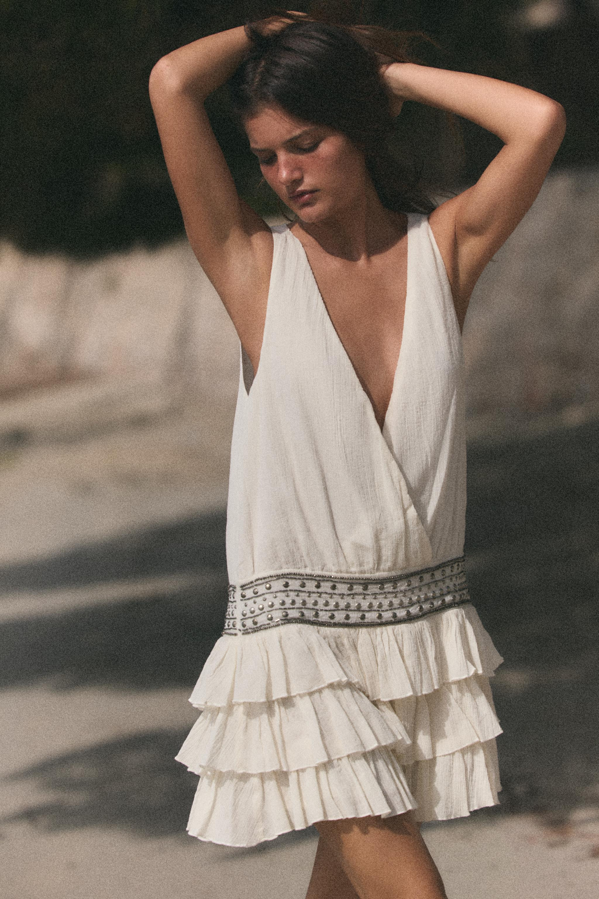 CHIFFON RUFFLED STUDDED DRESS | Zara US