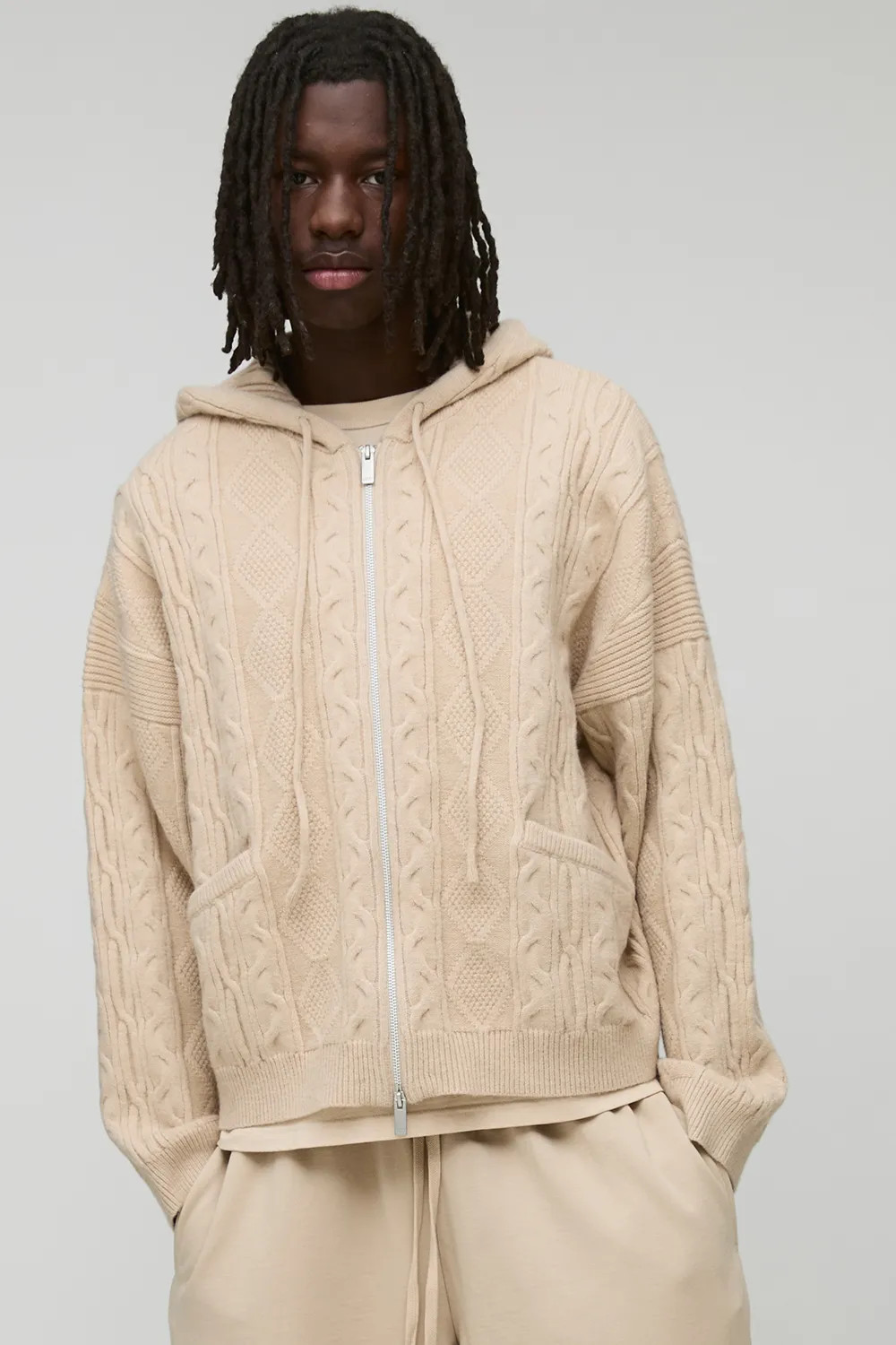 Oversized Zip Up Cable Knitted Hoodie | boohooMAN (DE, IE & UK)
