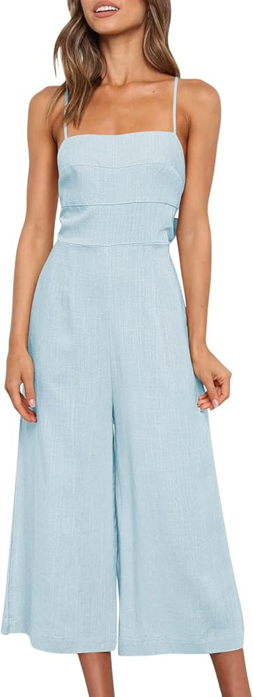 ANRABESS Women's Summer Spaghetti Strap Tie Back Sleeveless Dressy High Waist Wide Leg Jumpsuit R... | Amazon (US)