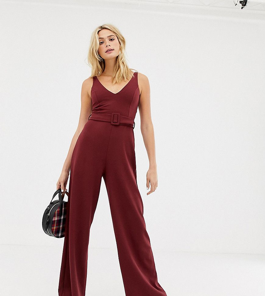 New Look Tall belted jumpsuit in burgundy - Red | ASOS US