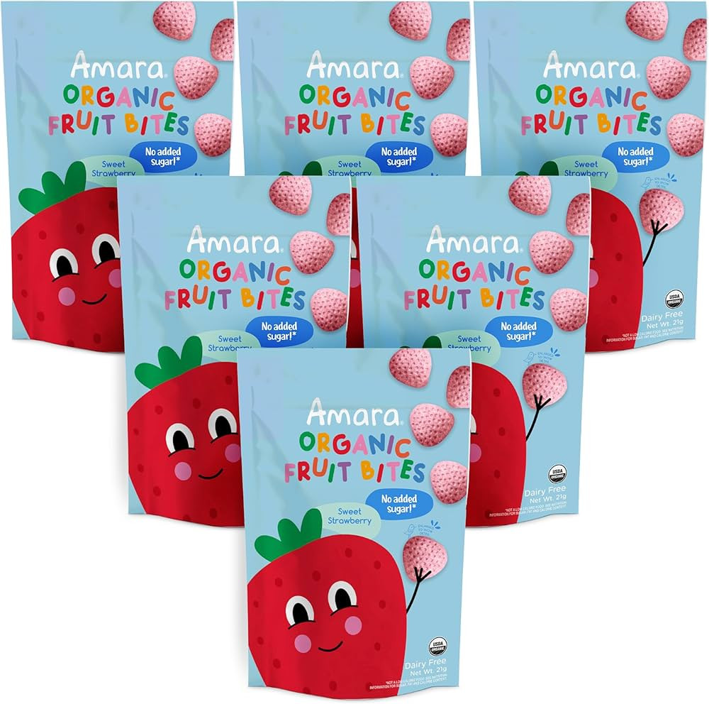 Amara Organic Fruit Bites Sweet Strawberry - No Added Sugar, Dairy-Free, Nut-Free Organic Fruit S... | Amazon (US)