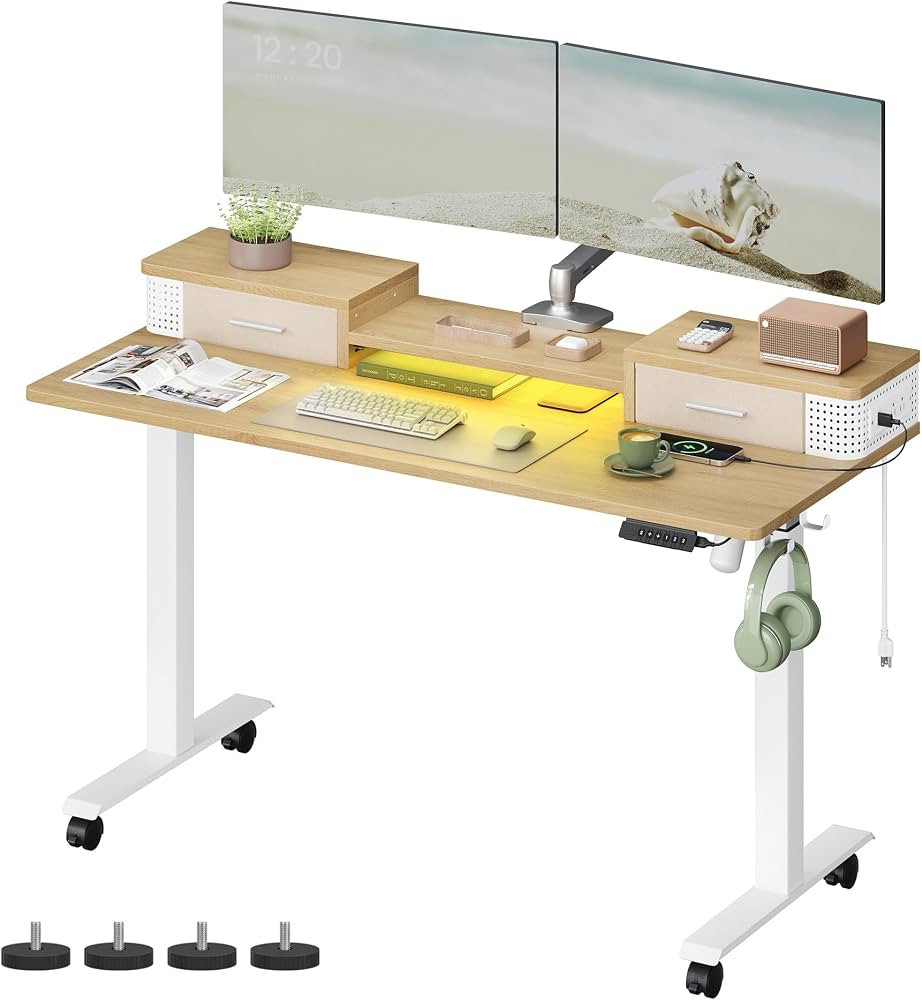 VASAGLE Electric Standing Desk with Drawers, Sit Stand Desk with Built-in Power Strip, Adjustable... | Amazon (US)