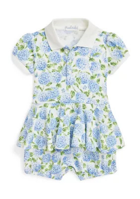Ralph Lauren Childrenswear Baby Girls Floral Cotton Mesh Polo Bubble Shortall | Belk