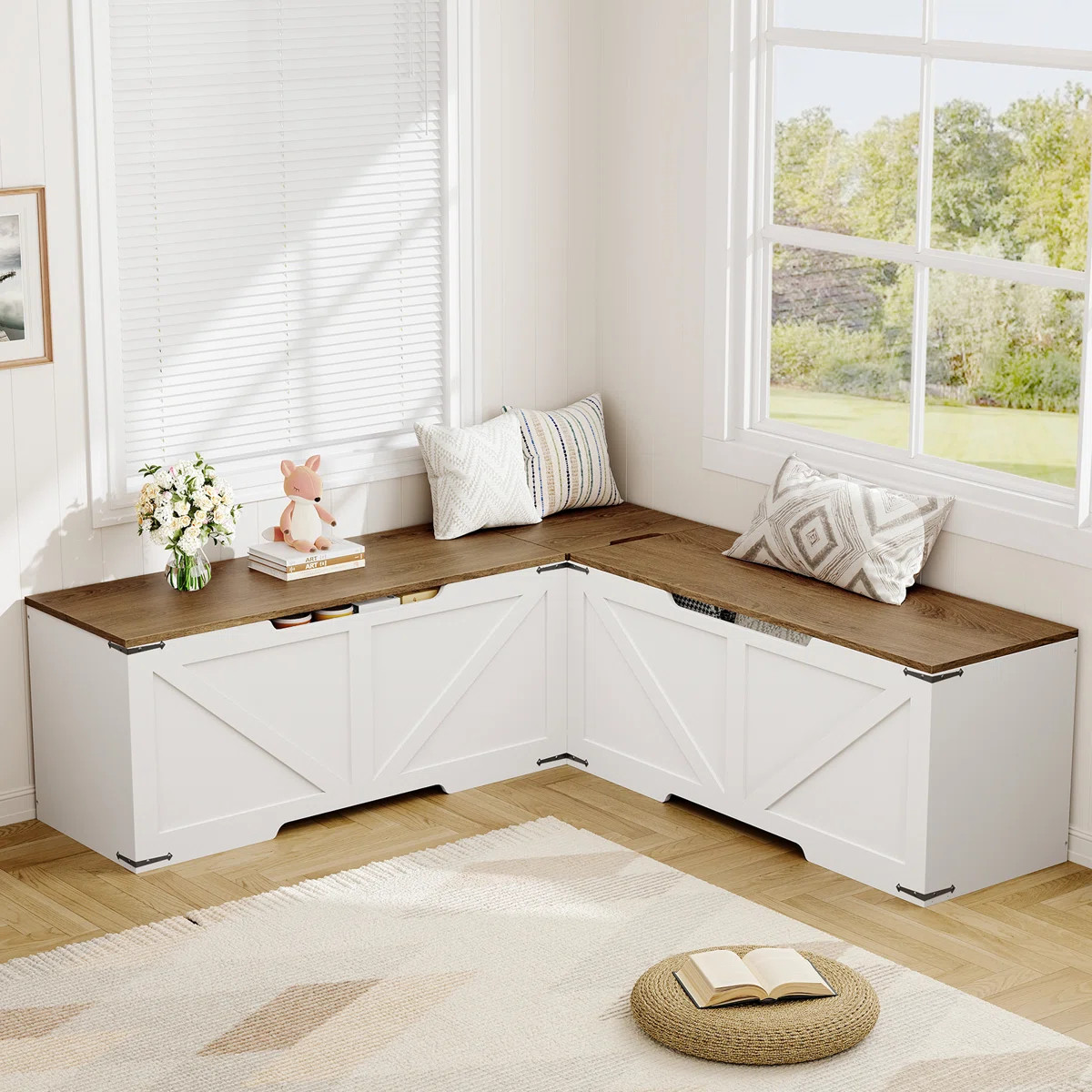 L-shaped Corner Breakfast Nook Bench With Storage,Wood Corner Breakfast Nook Bench with Storage | Wayfair North America
