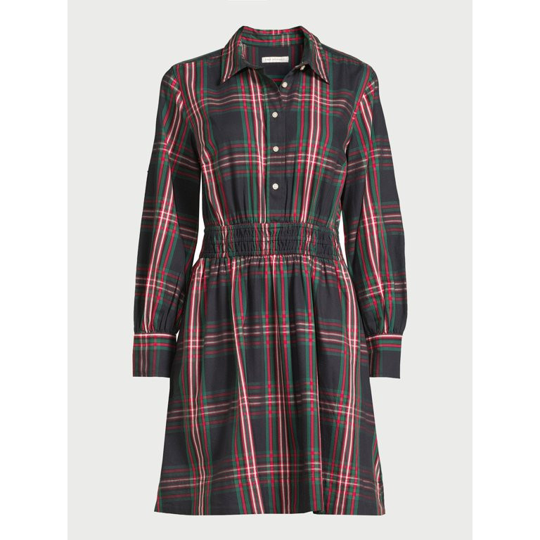 Free Assembly Women's Smocked Waist Mini Shirt Dress with Long Sleeves, XS-XXXL | Walmart (US)