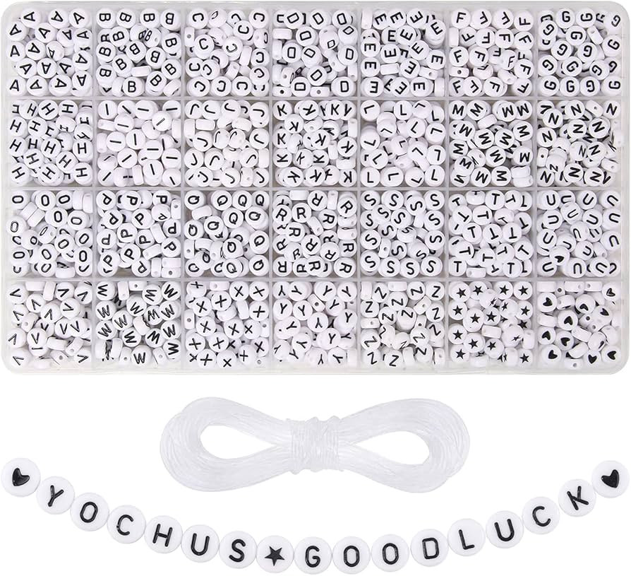 Yochus 1400pcs White Letter Beads 4x7mm Sorted Alphabet Beads Acrylic Letter Bead Kit for Jewelry... | Amazon (US)