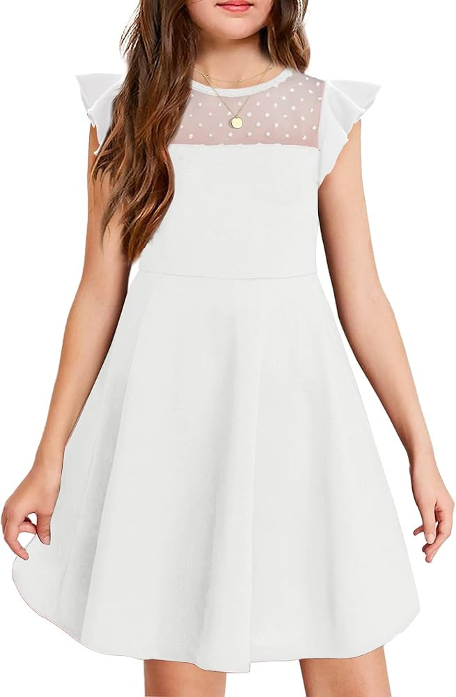 Arshiner Girls Dress Summer Ruffle Sleeve Mesh A Line Casual Party Dresses with Pockets 6-13 Year... | Amazon (US)