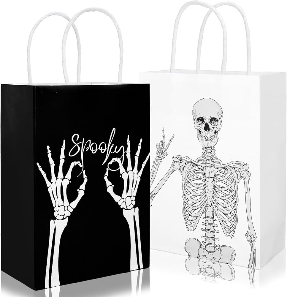 JarThenaAMCS 24Pcs Halloween Skull Paper Gift Bags with Handles Black White Skeleton Party Favor ... | Amazon (US)