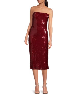 Sequin Strapless Neck Sleeveless Midi Dress | Dillard's