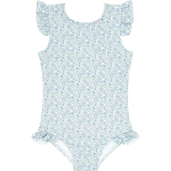 Girls Slate Floral Ruffle Sleeve Rashguard One Piece | Maisonette