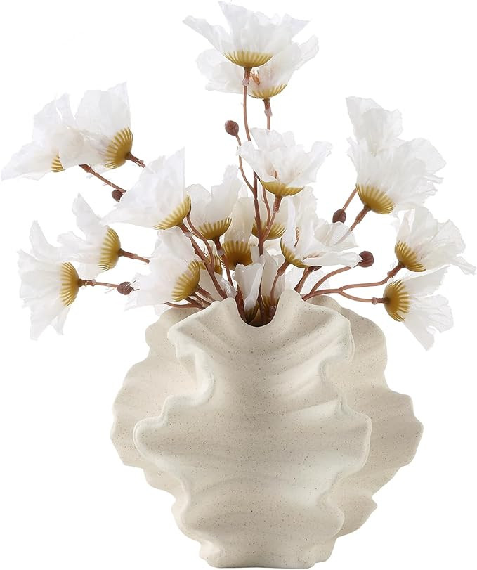 BUICCE  Off White Ceramic Coral Vase for Decor,Modern Coastal Style for Artificial Flower Home Ta... | Amazon (US)
