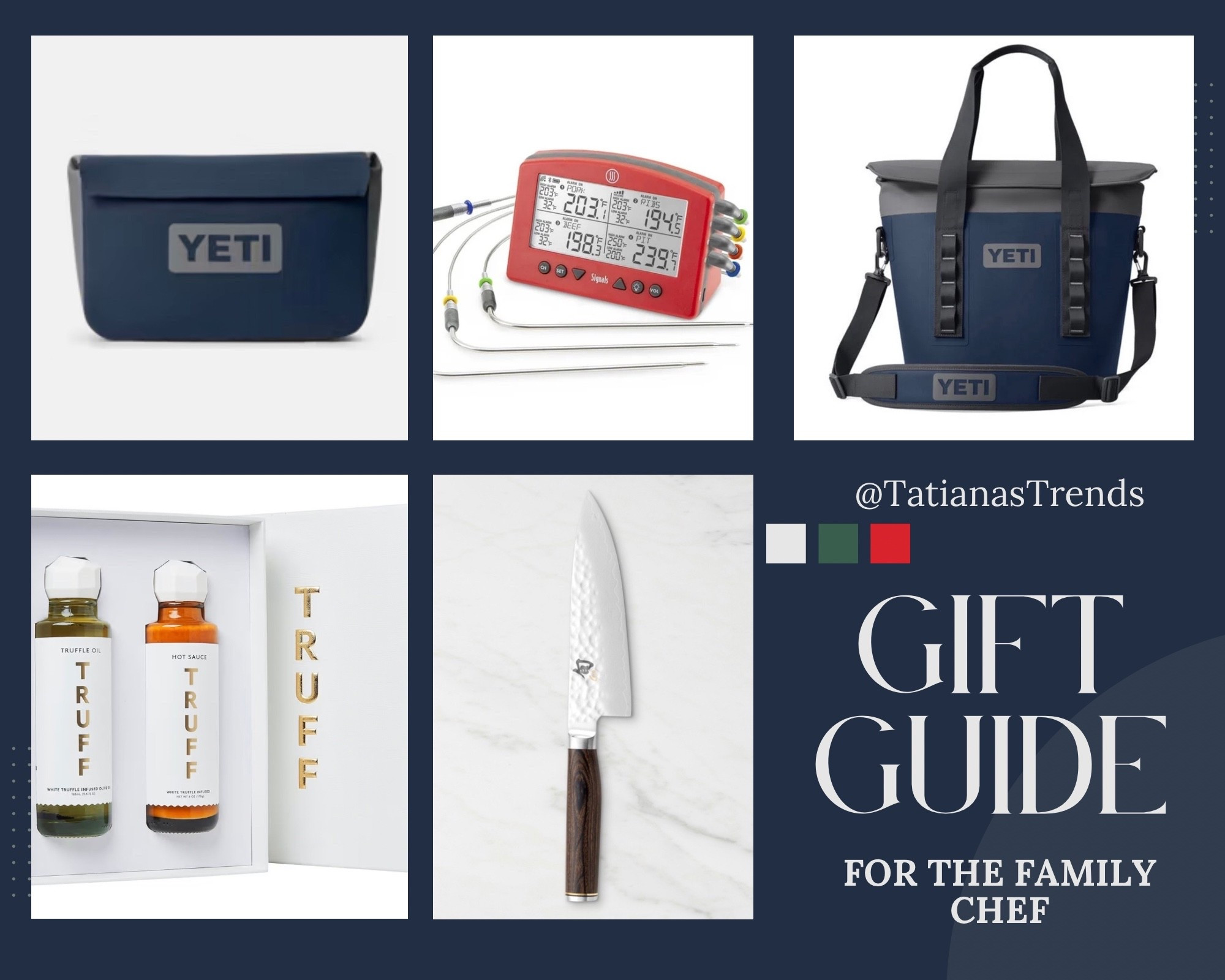 MY 2025 GUIDES ARE HERE!! First up is my curated list for the chef in your family! I picked up the cooler bag that NEVER goes on sale, for $199, normally $300! Comes in MANY colorways. The knife, thermometer and truffle sauces are go-to’s for my husband. Truffle sauces & oils are ON SALE, linked similar 4 probe thermometer, or find exact one on Thermoworks.com for their cyber deal!! (Can’t link exact).  #cybermonday deals happening NOW! 💙🎄🎁 #LTKHoliday #LTKfoodie #kitchentools 

#LTKGiftGuide #LTKCyberWeek #LTKMens