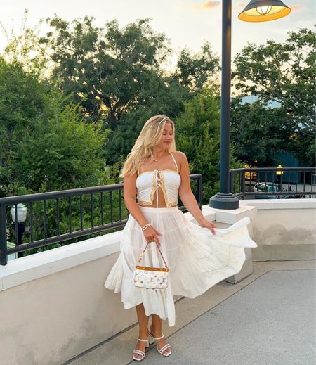 Friday night date night outfit white maxi skirt paired with lace yellow and white tank top and Louis Vuitton 2004 white colorful bag and pearl bridal target heels 

#LTKShoeCrush #LTKStyleTip #LTKFindsUnder50