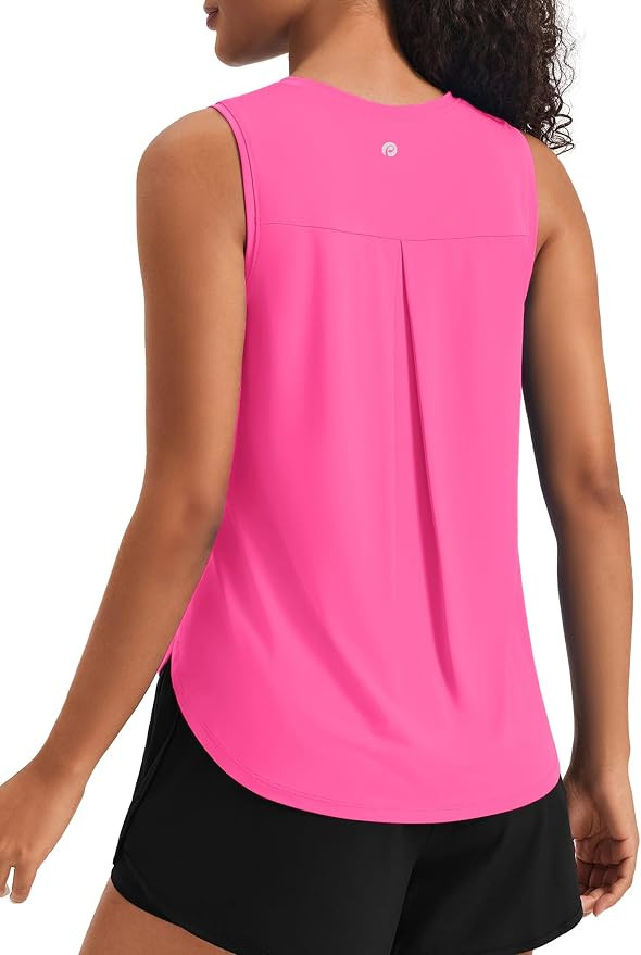 PINSPARK Women's Workout Tank Tops Back Pleat Loose Fit Sleeveless Yoga Athletic Shirts Soft UPF ... | Amazon (US)