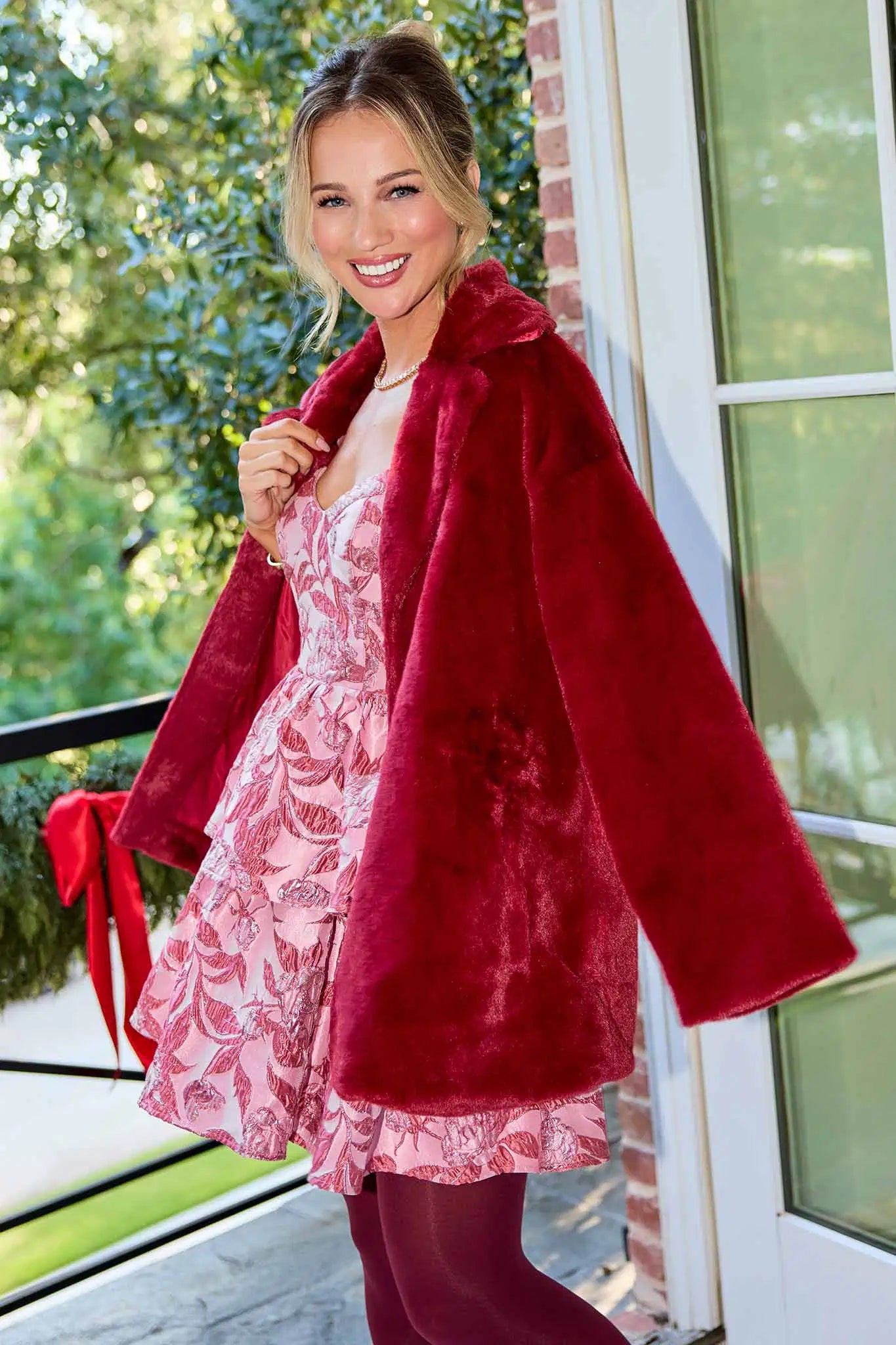 Martha Red Faux Fur Coat | Avara