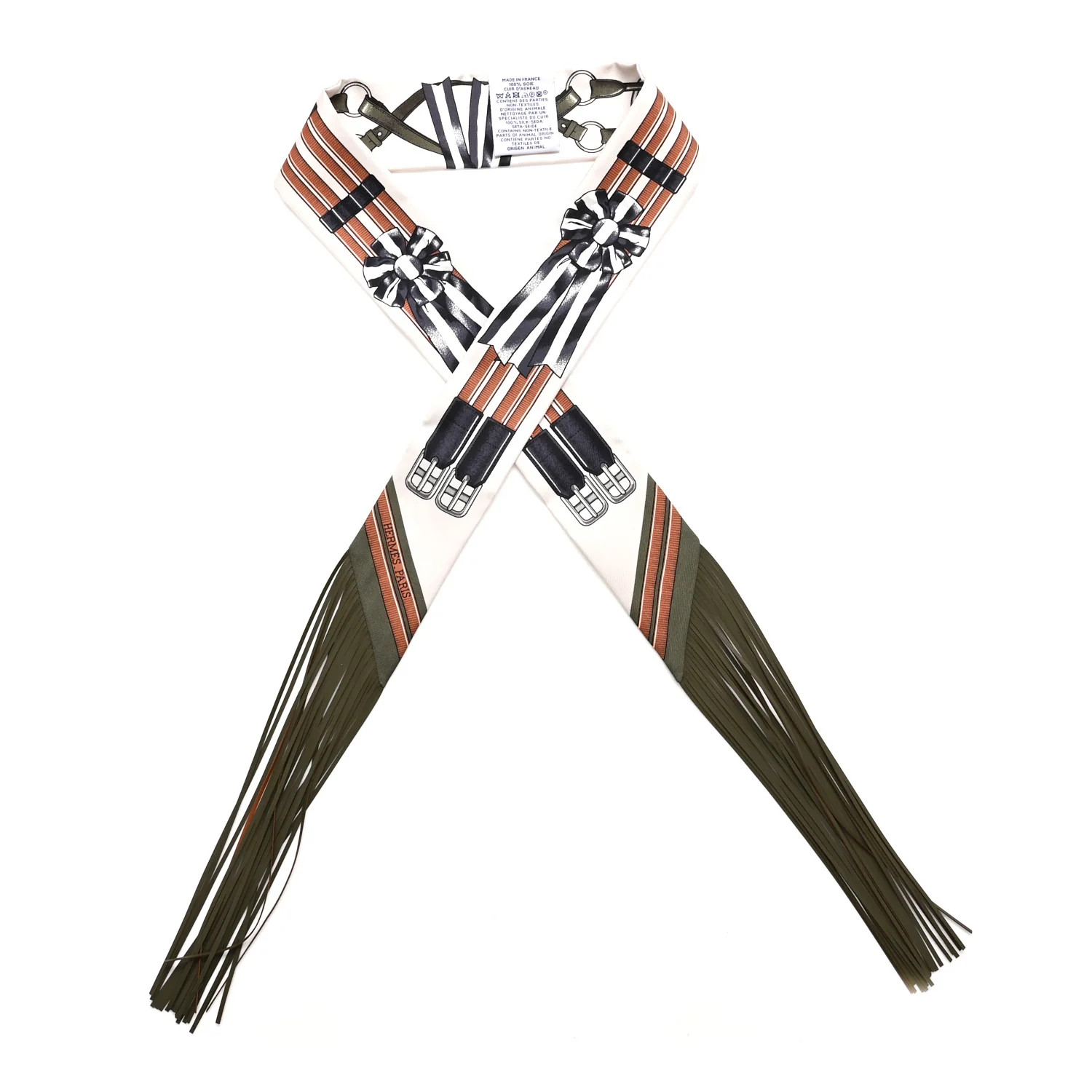 Silk Jumping Fringed Twilly Creme Kaki Beige Dore | FASHIONPHILE (US)