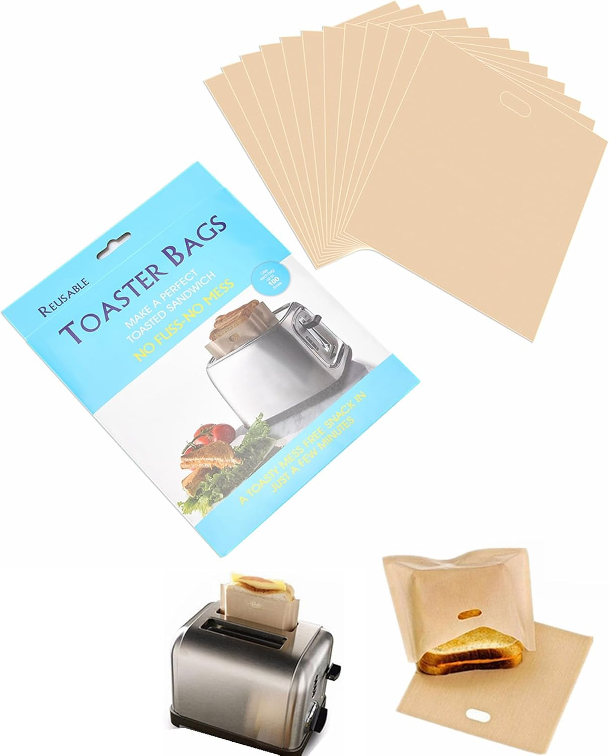 12 Pack Non Stick Toaster Sandwich Bags Reusable and Heat Resistant Easy to Clean,Washable Toaster Bags for Toaster Microwave Grill Cheese Sandwiches,Toast Bags for Toast Sandwich Panini Snacks(12) | Amazon (US)