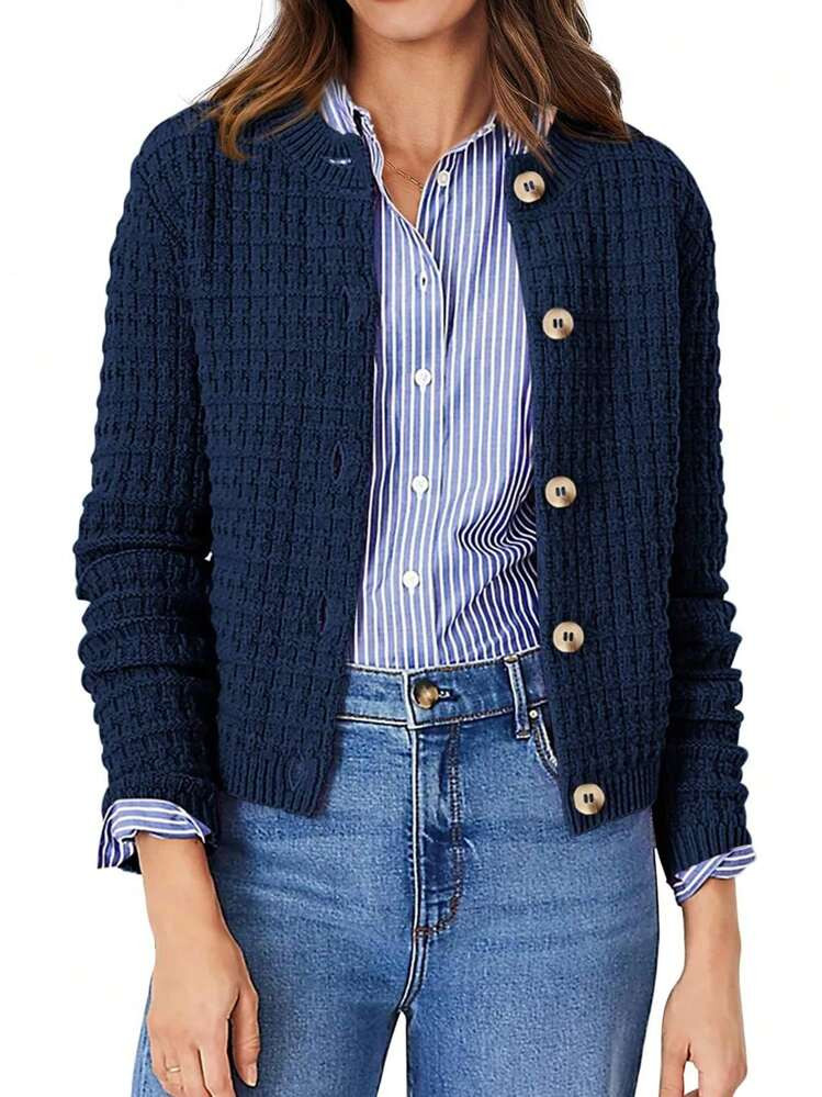 Women's Long Sleeved Button Up Knitted Sweater Coat | SHEIN