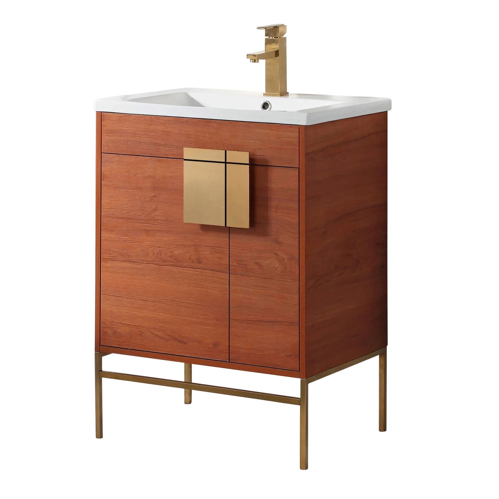 Fine Fixtures - Modern Walnut 24" Bathroom Vanity Set, Satin Brass Hardware, Vitreous China Sink ... | Walmart (US)