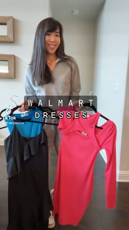 Pretty Walmart dresses - the first one is on sale for $9.55! Wearing a S in the hot pink dress, a XXS in the turquoise dress, and a XS in the black dresss

#LTKover40 #LTKSeasonal #LTKshoecrush