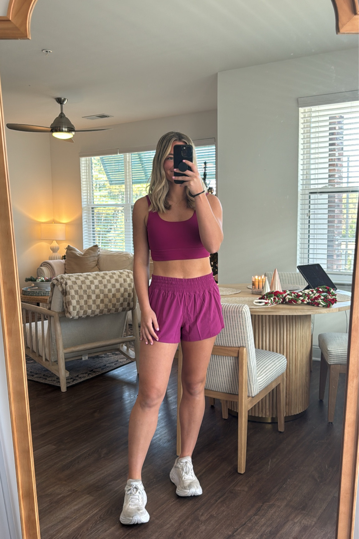 Matching workout set!! Amazon!! Wearing a medium in bra and shorts!! So comfortable and great for workouts!! Great gift idea for your mom, sister, friend! 

#LTKfitness #LTKGiftGuide #LTKstyletip