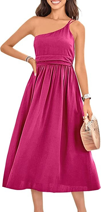 ANRABESS Women's Summer Straps Sundress One Shoulder Sleeveless Pleated High Waist A-Line Flowy M... | Amazon (US)