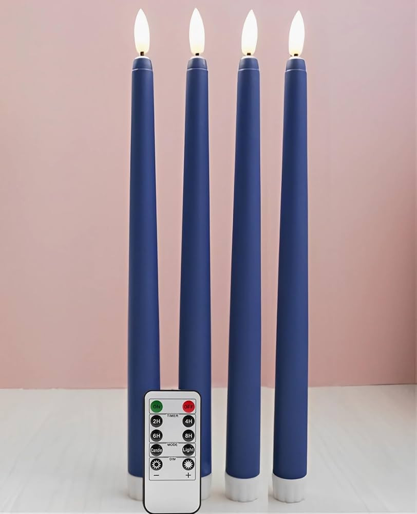 Navy Blue Flameless Taper Candles with Remote, Flickering Battery Powered LED Candlesticks Set of... | Amazon (US)