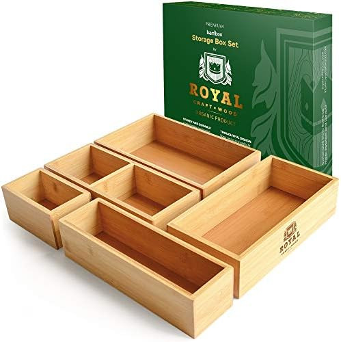 Bamboo Drawer Organizer Storage Box / Bin Set - 5-Piece Multi-Use Drawer Organizer for Kitchen, B... | Amazon (US)