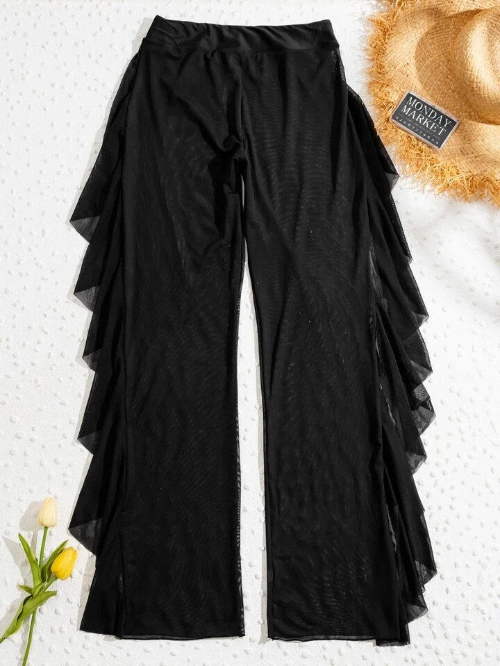 SHEIN Swim Summer Beach Mesh Ruffle Trim Cover Up Pants | SHEIN