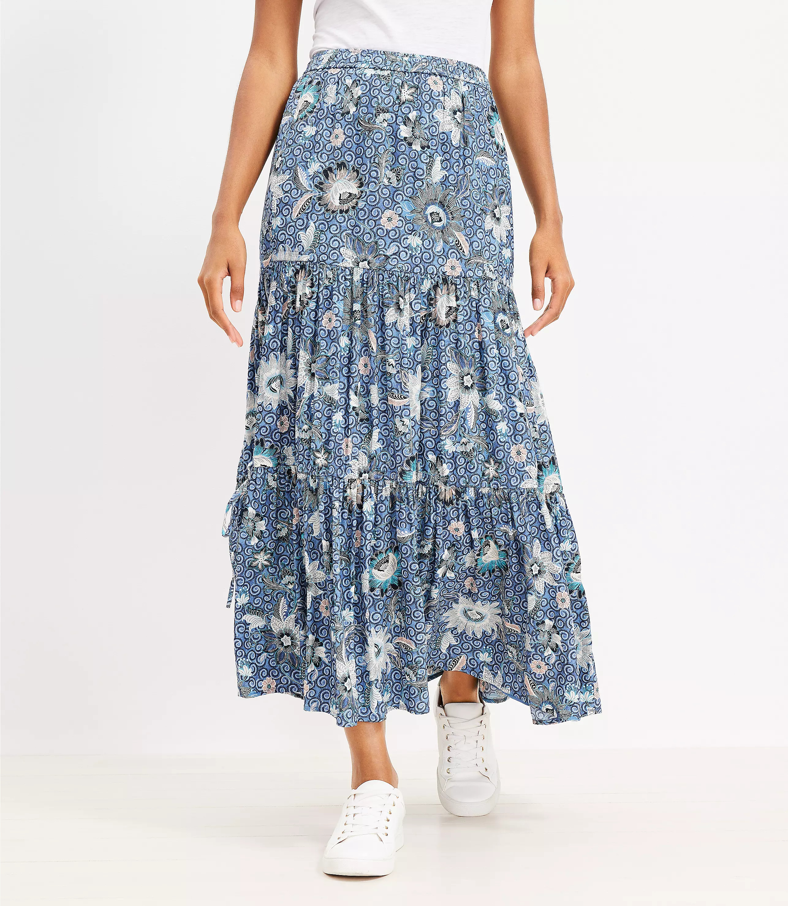 Side Tie Tiered Midi Skirt | LOFT