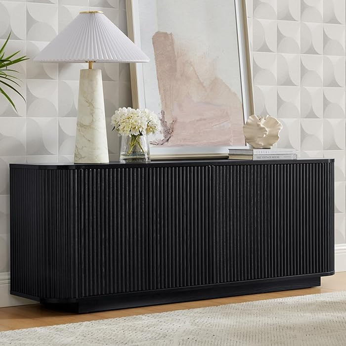 64" Buffet Sideboard Cabinet with Storage, Modern Fluted Accent Credenza with Adjustable Shelves,... | Amazon (US)