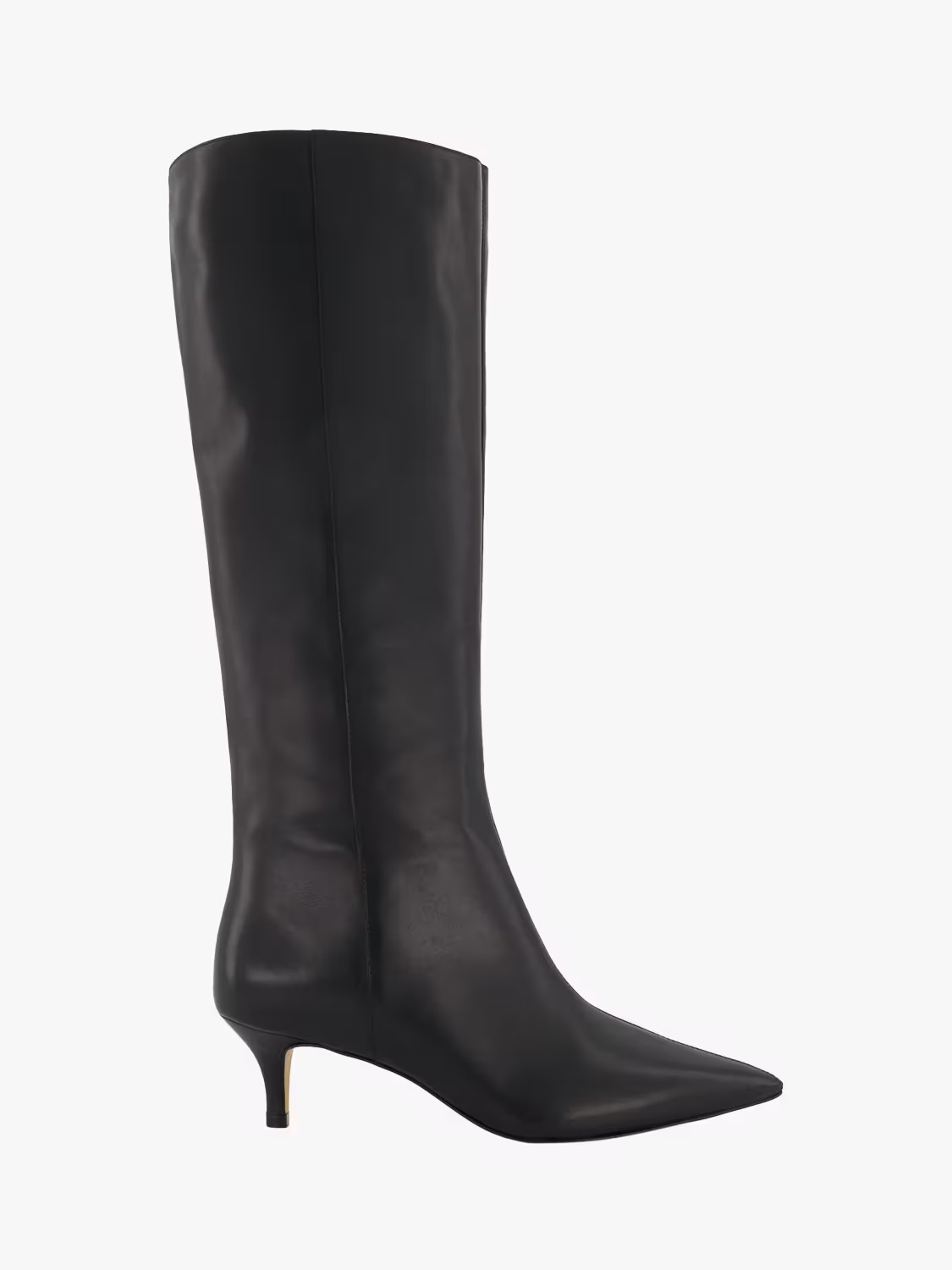 DuneSmooth Kitten Heel Leather Knee High Boots, Black, 3 | John Lewis (UK)