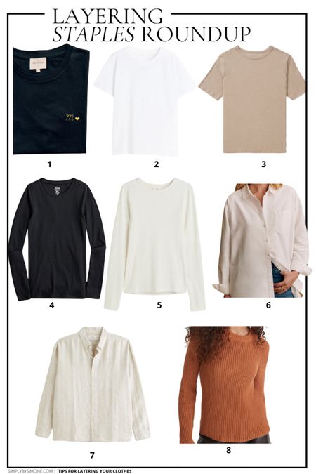 Layering staples roundup, layering must have items, t shirts for layering, long sleeve shirts for layering, winter layering outfits, layering outfit ideas, how to layer clothing 