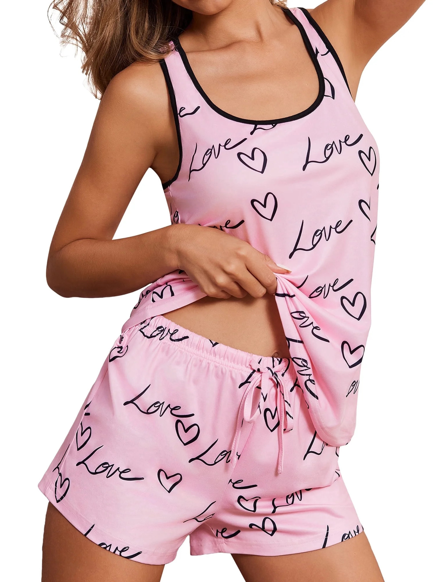 Avidlove Womens Heart Print Pajamas Sets Valentines Soft Tank Top and Shorts Set Sleeveless Racer... | Walmart (US)