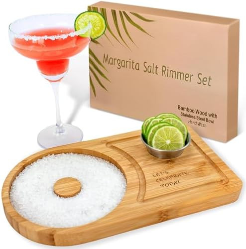 Margarita Salt Rimmer Set for up to 6" Rims - Bamboo 'Let's Celebrate Today' Wood Margarita Rimme... | Amazon (US)
