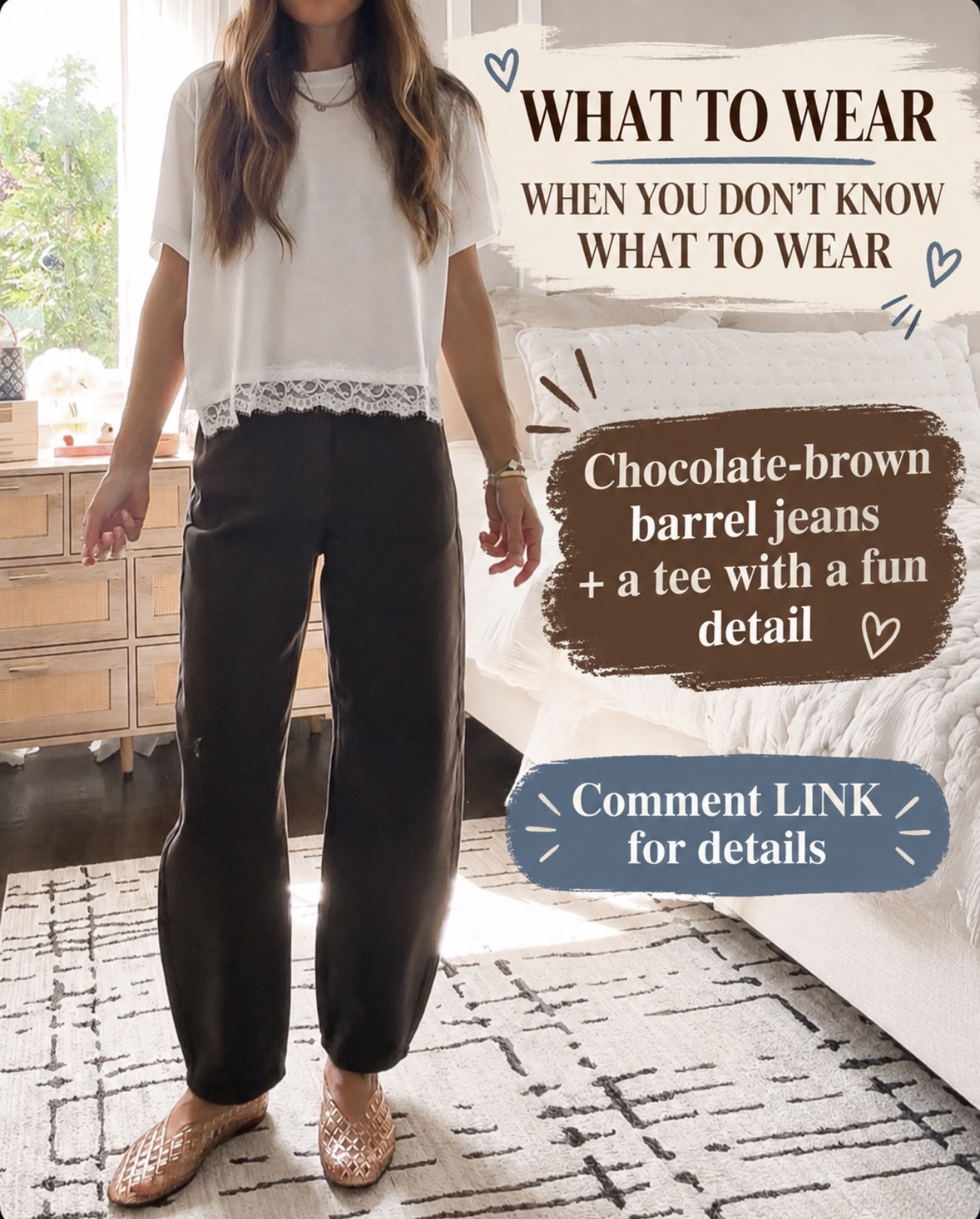 Chocolate-brown barrel jeans + a simple tee with one fun detail. This is exactly how I make basics feel a little less basic. 🤎

Comment LINK and I’ll send you the details! 🔗

#LTKOver40 #LTKSeasonal #LTKmomlife