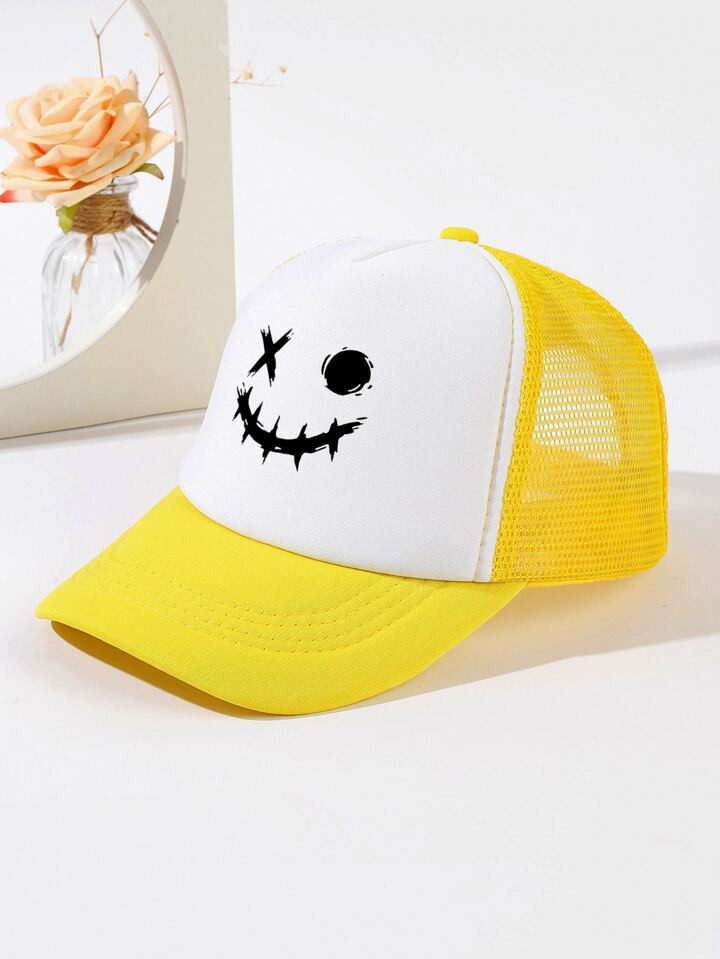 1pc Toddler Kids Expression Pattern Adjustable Breathable Cute Trucker Hat For Outdoor | SHEIN