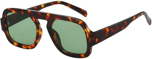 Trendy Square Aviator Sunglasses for Women Flat Top Designer Stylish Frame Sun Glasses Vintage Sh... | Amazon (US)