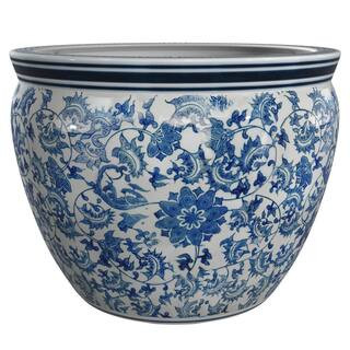 14 in. Floral Blue and White Porcelain Fishbowl | The Home Depot