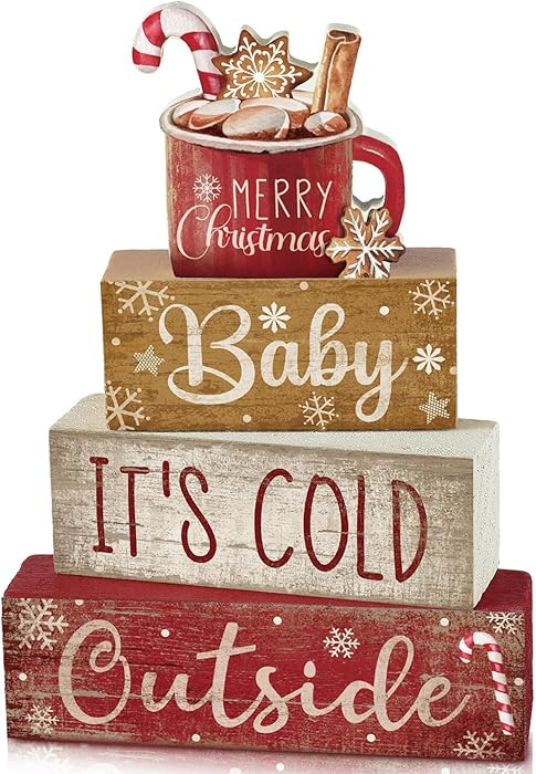 4 Pcs Christmas Table Decor Wooden Hot Cocoa Decoration Christmas Centerpiece Winter Tiered Tray ... | Amazon (US)