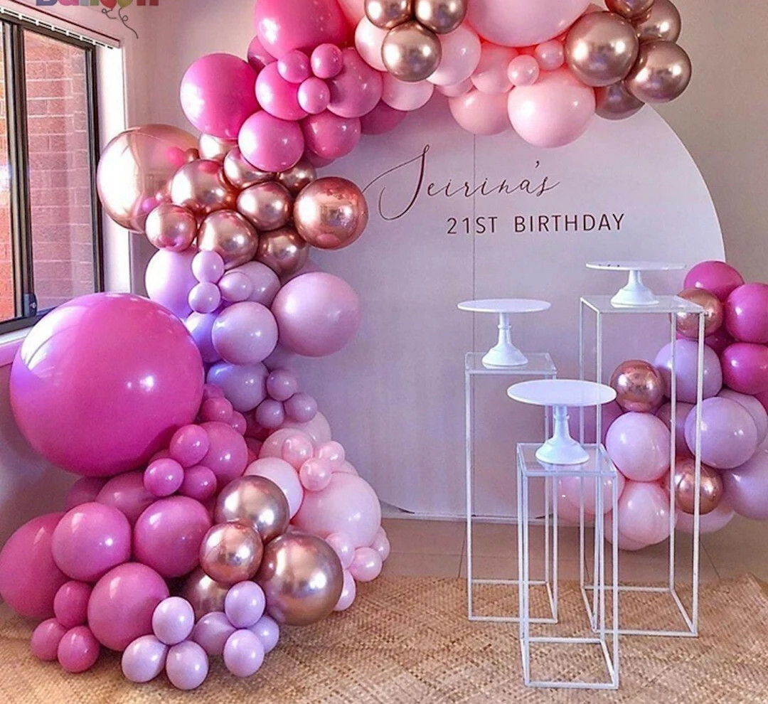 124pc Bubblegum Pink, Rose Gold Chrome, Lavender & Baby Pink Balloon Garland Kit-birthday, Baby S... | Etsy (US)