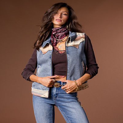 Pieced Aztec Denim Vest | Buckle