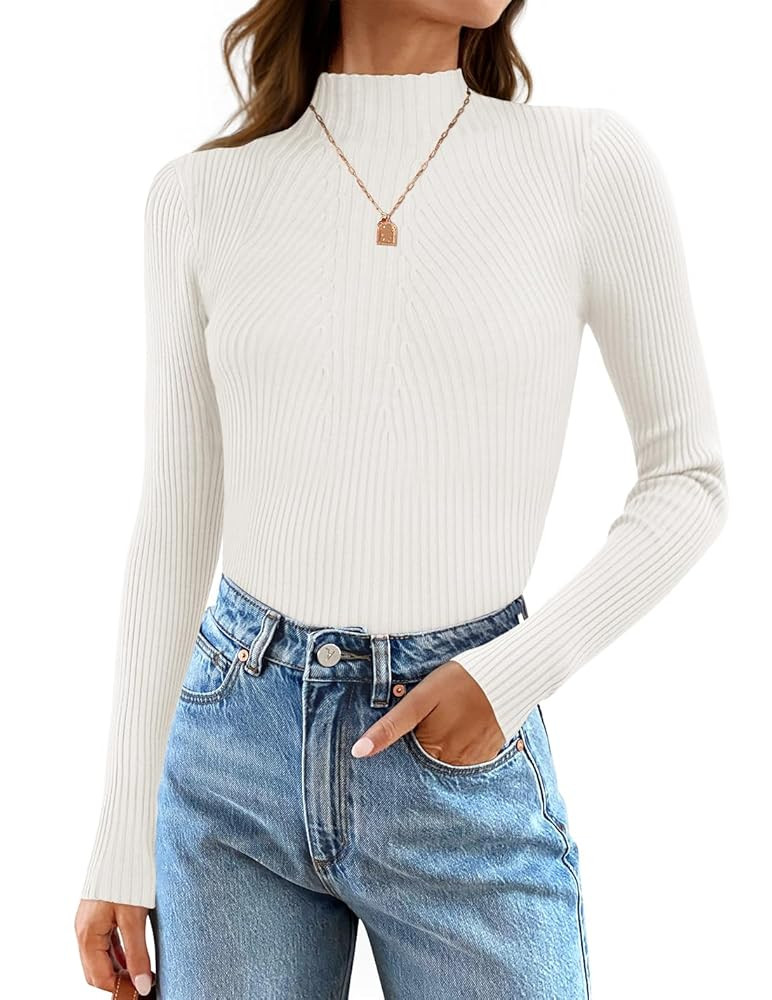 ZESICA Women's 2025 Fall Long Sleeve Turtleneck T Shirt Ribbed Knit Sweater Slim Fit Basic Casual... | Amazon (US)