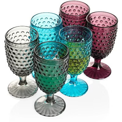 Slickblue Multicolor Traditional Hobnail Goblet Glasses Set of 6, 13 oz | Target