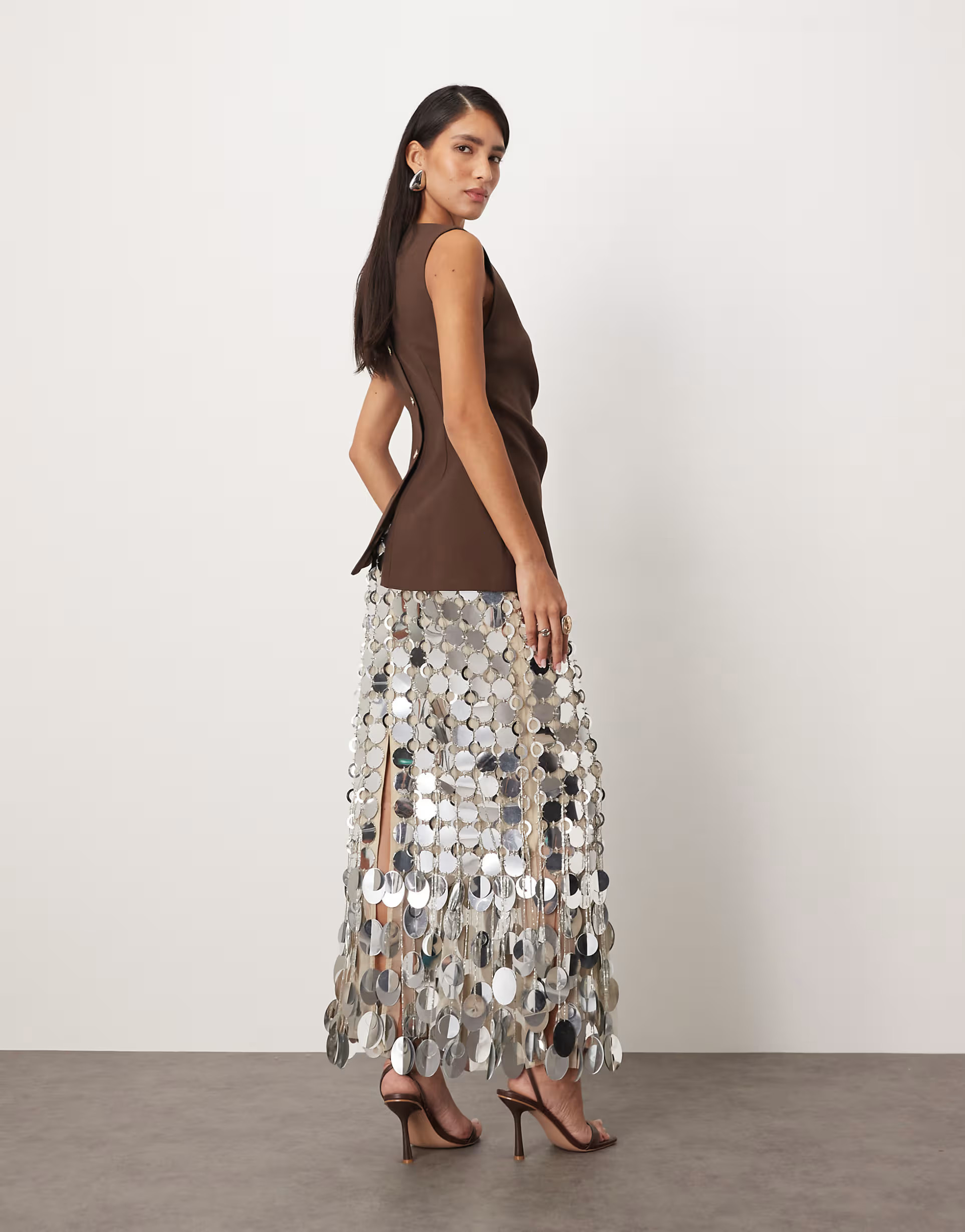 ARRANGE - Futurist - Midirok met franje van grote lovertjes in zilver | ASOS (Global)