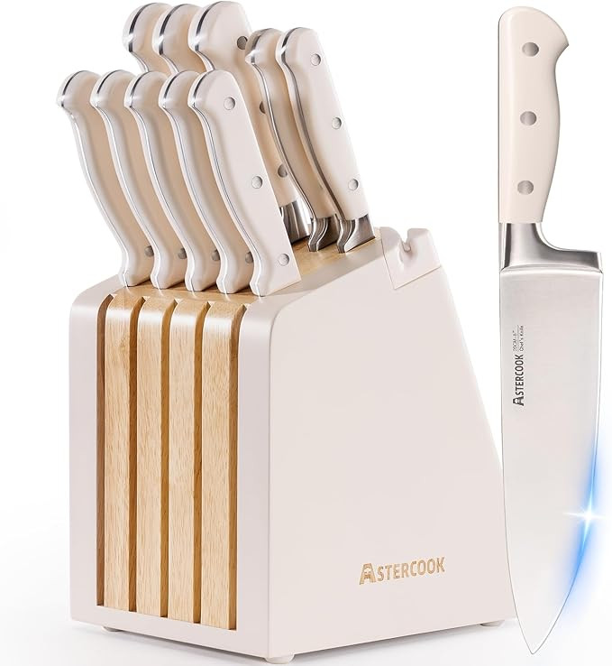Astercook Knife Set, Kitchen Knife Set with Block and Sharpener, 12 Pcs Ultra-Sharp High Carbon S... | Amazon (US)